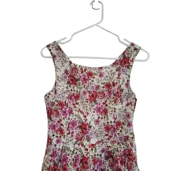 Forever 21 Women's White, Red & Pink Cotton Floral Sleeveless A-Line Lined Dress - Picture 2 of 11